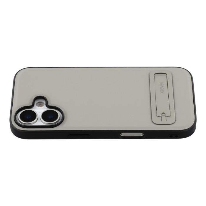 X-Level - X-LEVEL iPhone 17 Skal Läderbelagt TPU Med Ställ - Grå