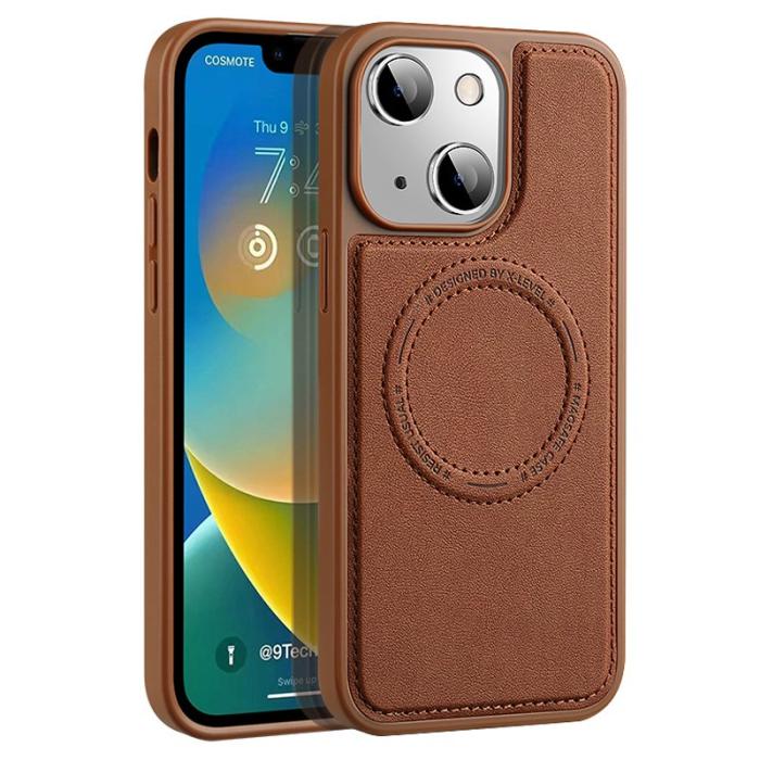 X-Level - X-LEVEL Magnetic Case iPhone 15 Plus Skal PU Läder Brun
