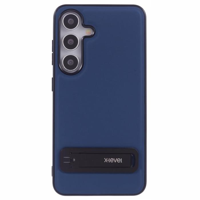 X-Level - X-LEVEL Samsung Galaxy S25 Skal Läderbelagd TPU Med Ställ - Blå