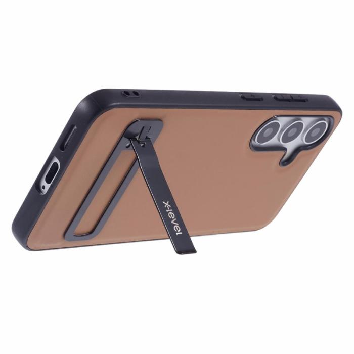 X-Level - X-LEVEL Samsung Galaxy S25 Skal Läderbelagt TPU med Ställ - Brun