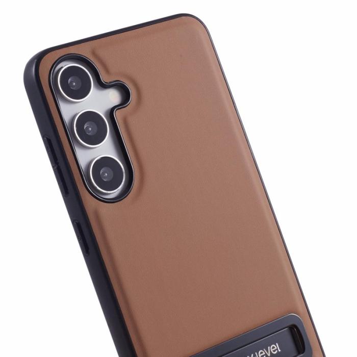 X-Level - X-LEVEL Samsung Galaxy S25 Skal Läderbelagt TPU med Ställ - Brun