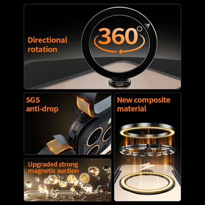 XUNDD - XUNDD iPhone 16 Pro Max Skal 360° Magnetisk Ställ Shockproof Svart