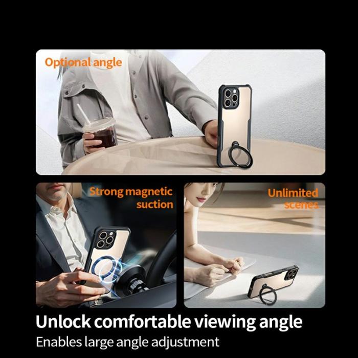 XUNDD - XUNDD iPhone 16 Pro Skal 360° Magnetisk Ställ Shockproof Svart
