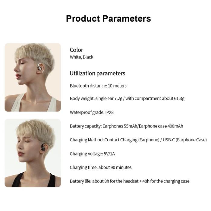 XUNDD - XUNDD W002 ENC Bluetooth Hörlurar Öronkrok - Vit