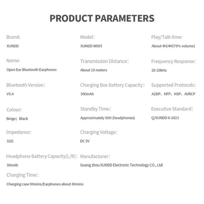 XUNDD - XUNDD W005 Öronhörlurar Bluetooth 5.4 med öronkrokar - Svart