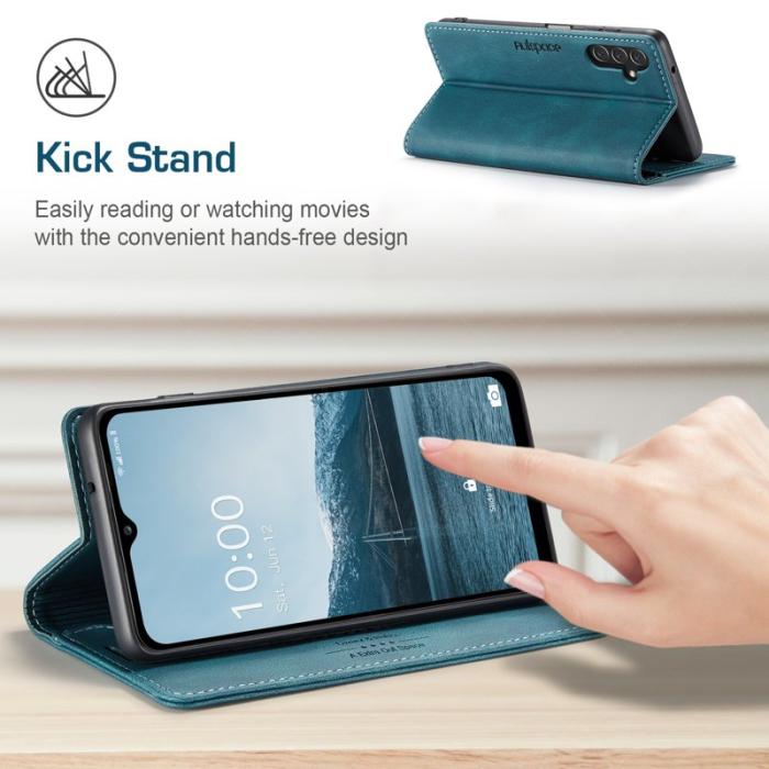 AUTSPACE - AUTSPACE A01 Flip Leather Fodral för Samsung Galaxy A14 - Blå