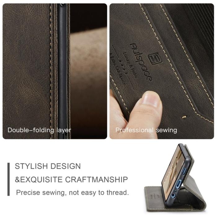 AUTSPACE - AUTSPACE A01 Flip Leather Fodral för Samsung Galaxy A14 - Kaffe