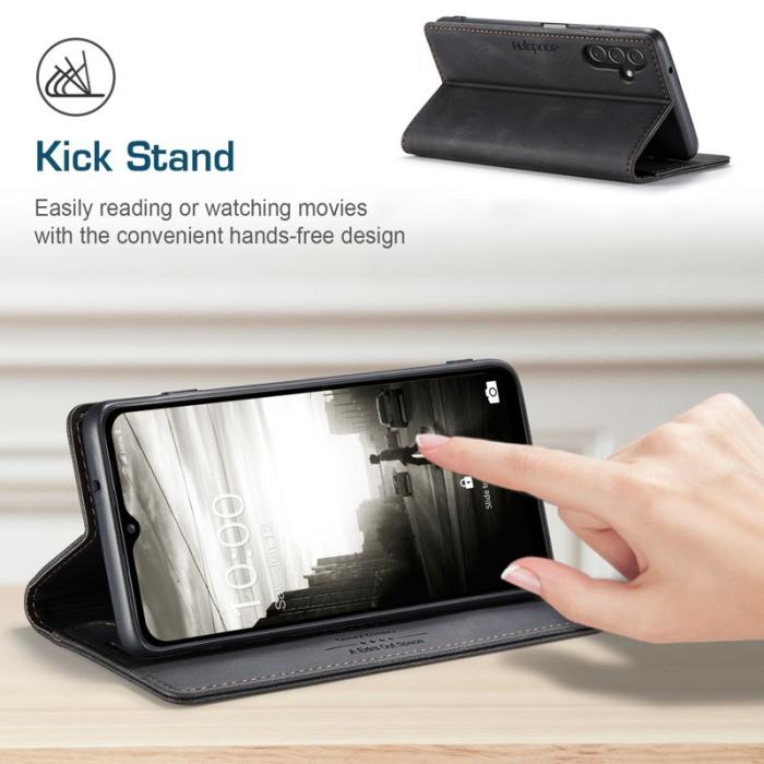 AUTSPACE - AUTSPACE A01 Flip Leather Fodral för Samsung Galaxy A14 - Svart