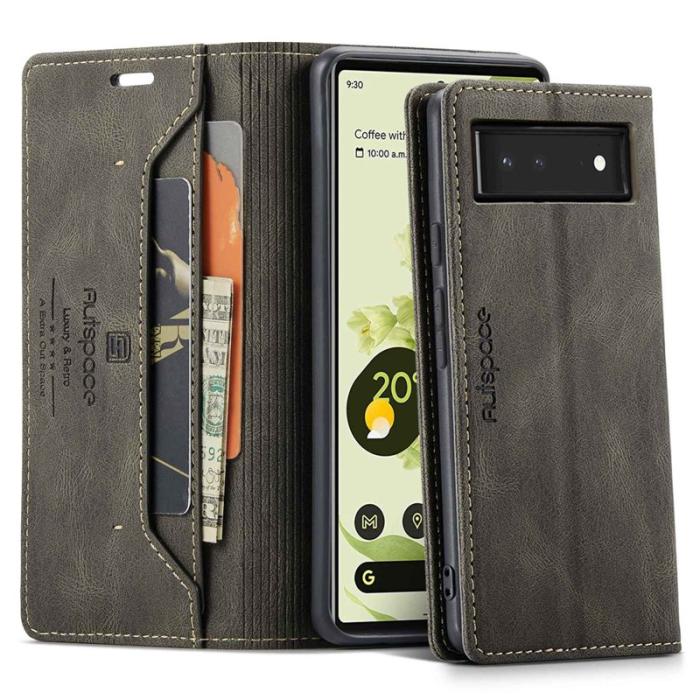 AUTSPACE - AUTSPACE A01 för Google Pixel 6 Fodral PU Läder - Kaffe