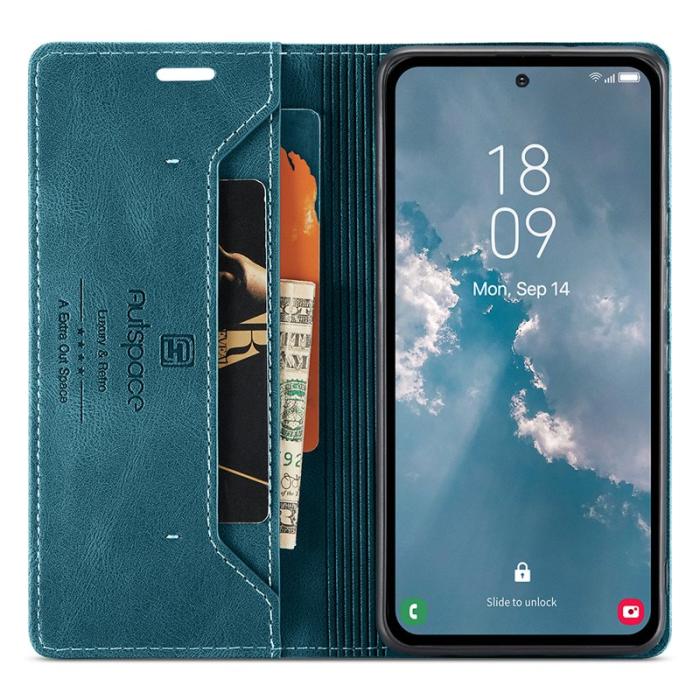 AUTSPACE - AUTSPACE A01 för Samsung Galaxy A54 5G Fodral Äkta läder - Blå