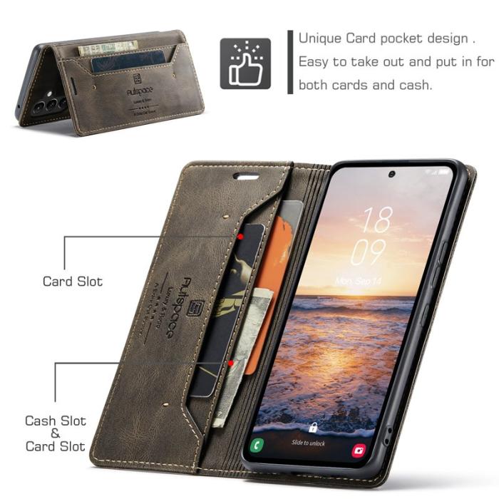 AUTSPACE - AUTSPACE A01 för Samsung Galaxy A54 5G Fodral Äkta läder - Kaffe