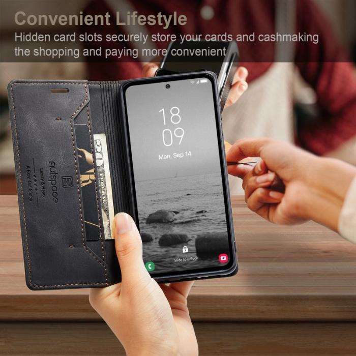 AUTSPACE - AUTSPACE A01 för Samsung Galaxy A54 5G Fodral Äkta läder - Svart