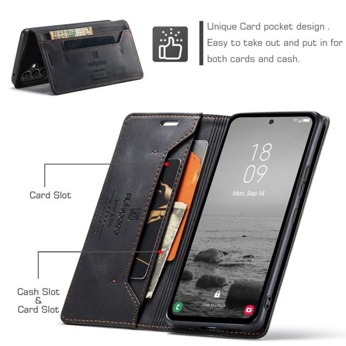 AUTSPACE - AUTSPACE A01 för Samsung Galaxy A54 5G Fodral Äkta läder - Svart