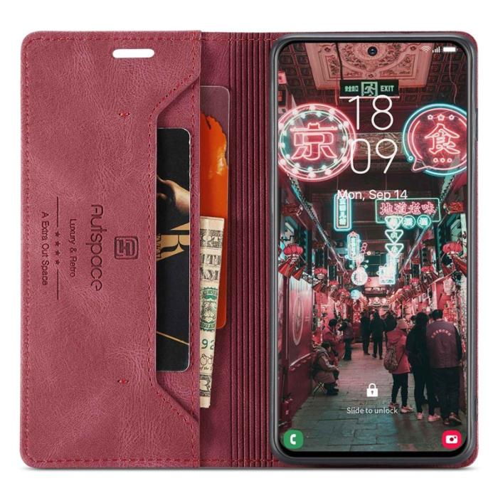 AUTSPACE - AUTSPACE A01 för Samsung Galaxy S22 5G Fodral PU Läder - Röd