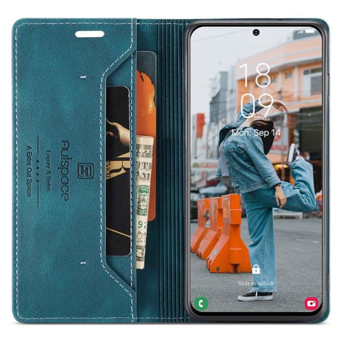 AUTSPACE - AUTSPACE A01 för Samsung Galaxy S22+ Fodral PU Läder - Blå