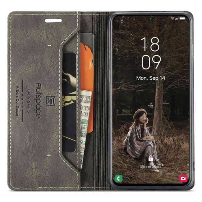 AUTSPACE - AUTSPACE A01 för Samsung Galaxy S22+ Fodral PU Läder - Kaffe