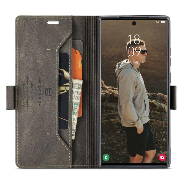 AUTSPACE - AUTSPACE A01 för Samsung Galaxy S22 Ultra Fodral PU Läder - Kaffe