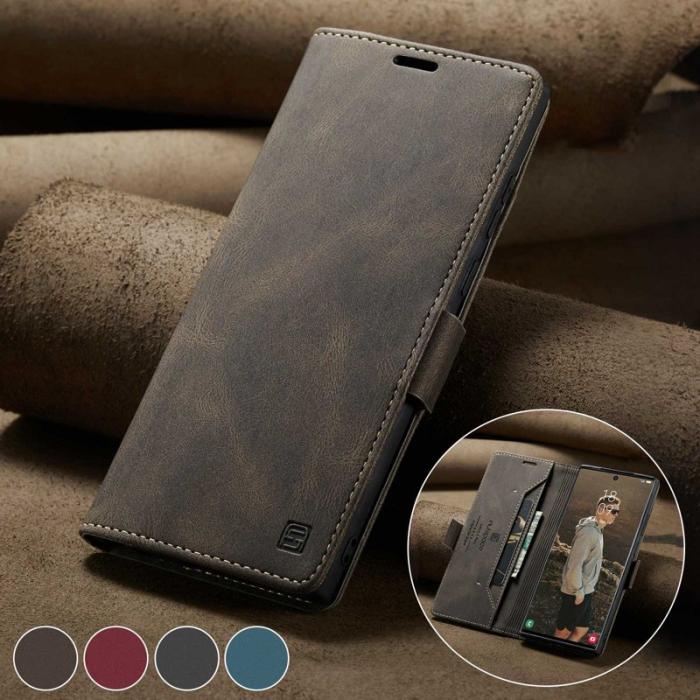 AUTSPACE - AUTSPACE A01 för Samsung Galaxy S22 Ultra Fodral PU Läder - Kaffe