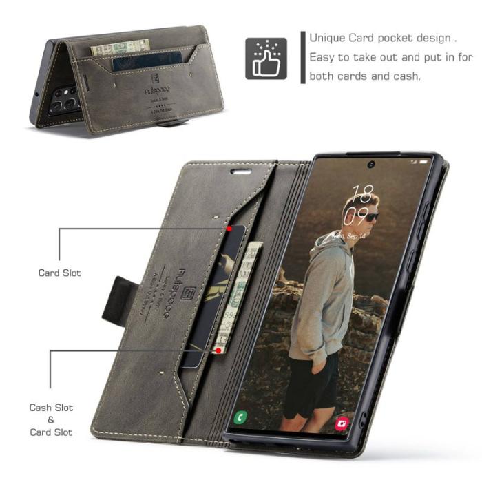 AUTSPACE - AUTSPACE A01 för Samsung Galaxy S22 Ultra Fodral PU Läder - Kaffe