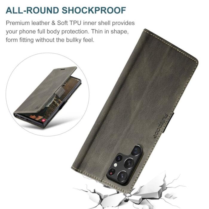 AUTSPACE - AUTSPACE A01 för Samsung Galaxy S22 Ultra Fodral PU Läder - Kaffe