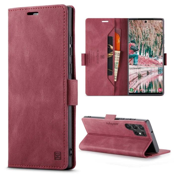 AUTSPACE - AUTSPACE A01 för Samsung Galaxy S22 Ultra Fodral PU Läder - Röd