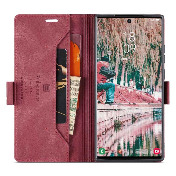 AUTSPACE - AUTSPACE A01 för Samsung Galaxy S22 Ultra Fodral PU Läder - Röd