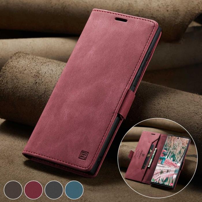 AUTSPACE - AUTSPACE A01 för Samsung Galaxy S22 Ultra Fodral PU Läder - Röd