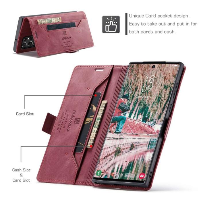 AUTSPACE - AUTSPACE A01 för Samsung Galaxy S22 Ultra Fodral PU Läder - Röd