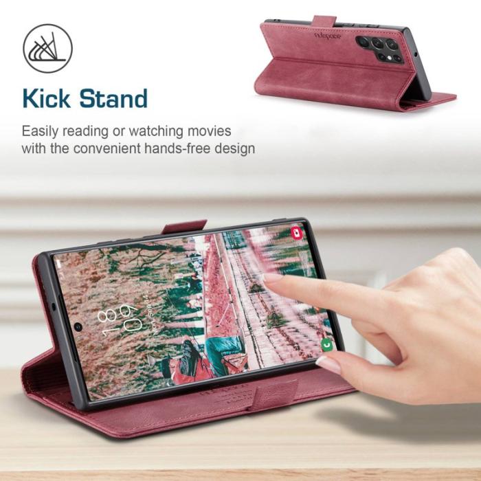 AUTSPACE - AUTSPACE A01 för Samsung Galaxy S22 Ultra Fodral PU Läder - Röd