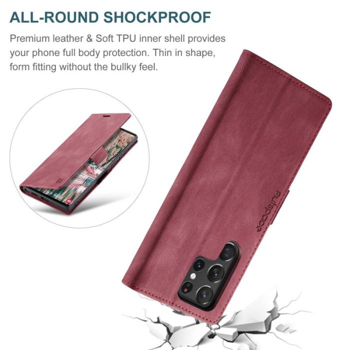 AUTSPACE - AUTSPACE A01 för Samsung Galaxy S22 Ultra Fodral PU Läder - Röd