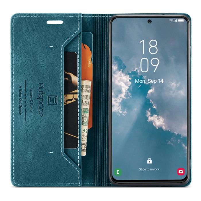 AUTSPACE - AUTSPACE A01 för Samsung Galaxy S23 Fodral Äkta läder - Blå