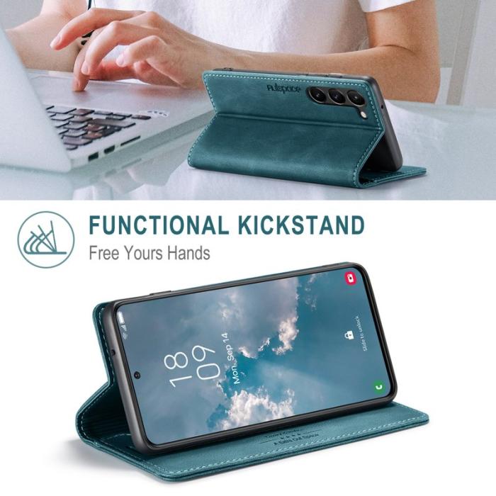 AUTSPACE - AUTSPACE A01 för Samsung Galaxy S23 Fodral Äkta läder - Blå