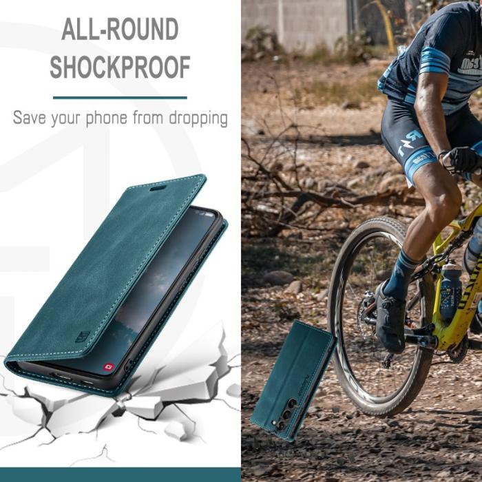 AUTSPACE - AUTSPACE A01 för Samsung Galaxy S23 Fodral Äkta läder - Blå