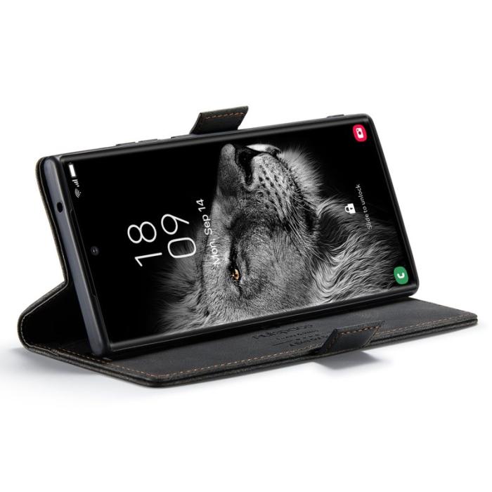 AUTSPACE - AUTSPACE A01 för Samsung Galaxy S23 Ultra Fodral - Äkta läder - Svart