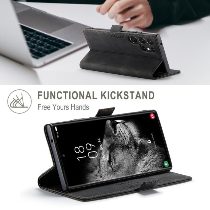 AUTSPACE - AUTSPACE A01 för Samsung Galaxy S23 Ultra Fodral - Äkta läder - Svart