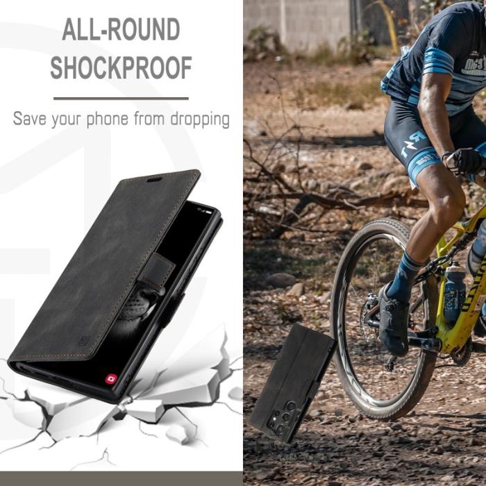 AUTSPACE - AUTSPACE A01 för Samsung Galaxy S23 Ultra Fodral - Äkta läder - Svart