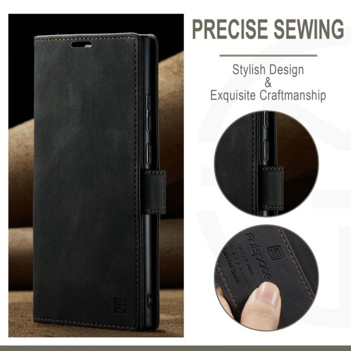 AUTSPACE - AUTSPACE A01 för Samsung Galaxy S23 Ultra Fodral - Äkta läder - Svart