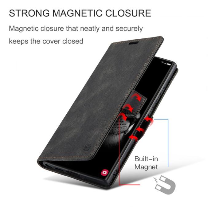 AUTSPACE - AUTSPACE A01 för Samsung Galaxy S23 Ultra Fodral - Äkta läder - Svart