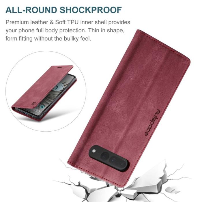AUTSPACE - AUTSPACE A01 Fodral för Google Pixel 7 Pro - Retro Matte PU Läder - Röd