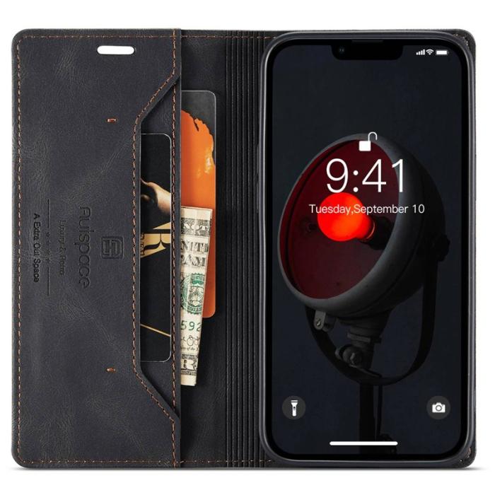 AUTSPACE - AUTSPACE A01 Fodral för iPhone 14 - Retro Matte PU Läder - Svart