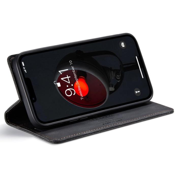 AUTSPACE - AUTSPACE A01 Fodral för iPhone 14 - Retro Matte PU Läder - Svart