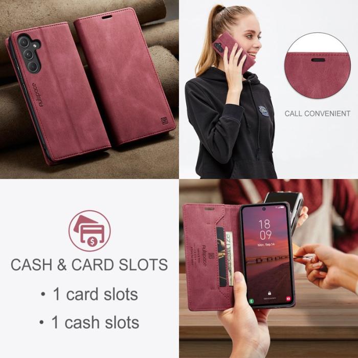 AUTSPACE - AUTSPACE A01 Fodral för Samsung Galaxy A55 5G - Äkta läder - Röd