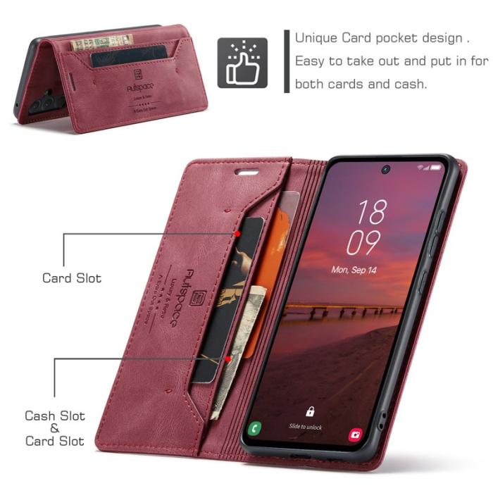 AUTSPACE - AUTSPACE A01 Fodral för Samsung Galaxy A55 5G - Äkta läder - Röd