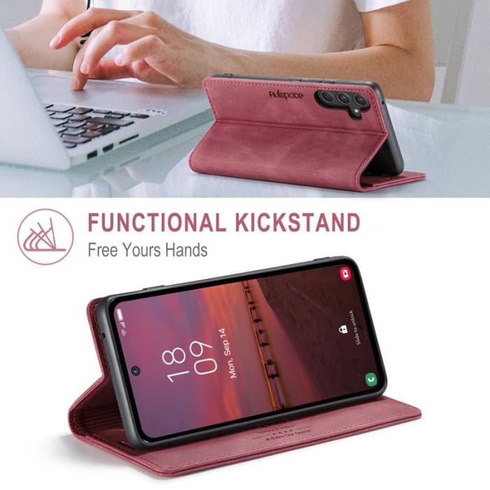 AUTSPACE - AUTSPACE A01 Fodral för Samsung Galaxy A55 5G - Äkta läder - Röd
