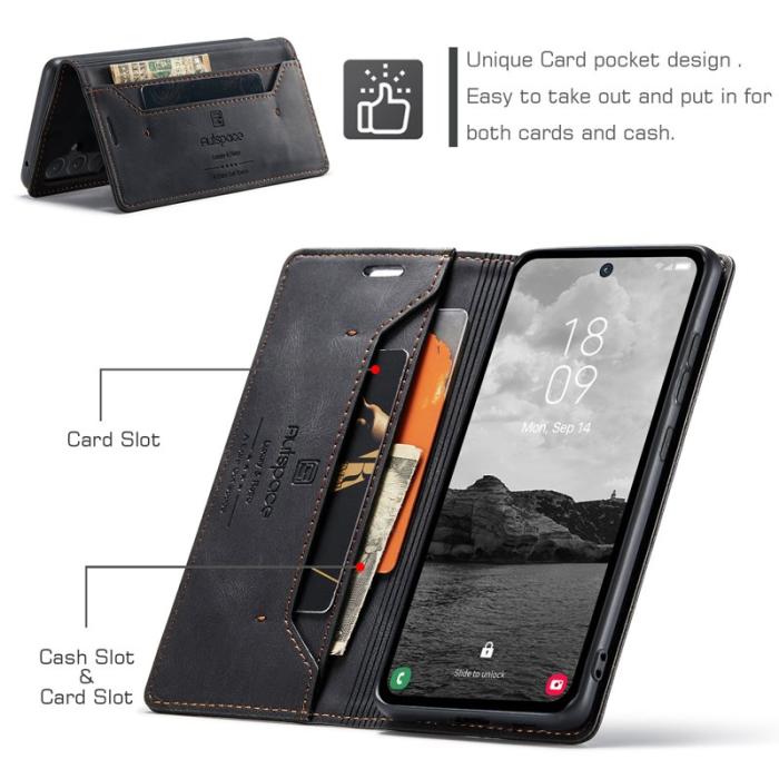 AUTSPACE - AUTSPACE A01 Fodral för Samsung Galaxy A55 5G - Äkta läder - Svart