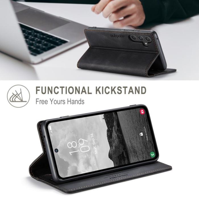 AUTSPACE - AUTSPACE A01 Fodral för Samsung Galaxy A55 5G - Äkta läder - Svart