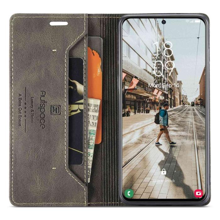 AUTSPACE - AUTSPACE A01 Fodral för Samsung Galaxy S21 FE 5G - PU Läder - Kaffe