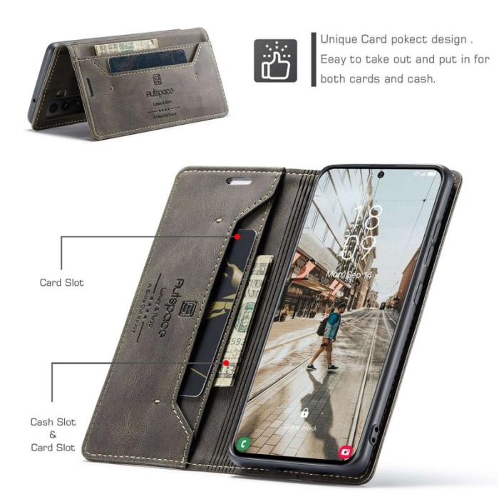 AUTSPACE - AUTSPACE A01 Fodral för Samsung Galaxy S21 FE 5G - PU Läder - Kaffe