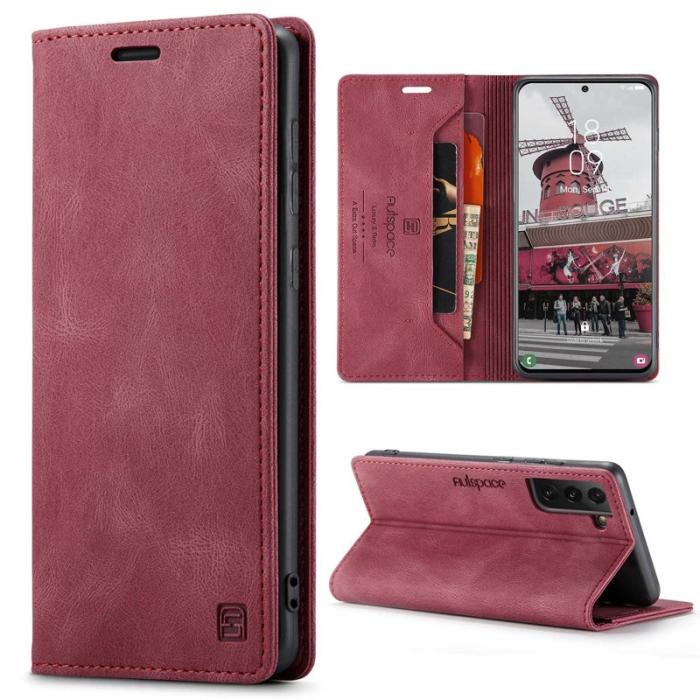 AUTSPACE - AUTSPACE A01 Fodral för Samsung Galaxy S21 FE 5G PU Läder - Röd