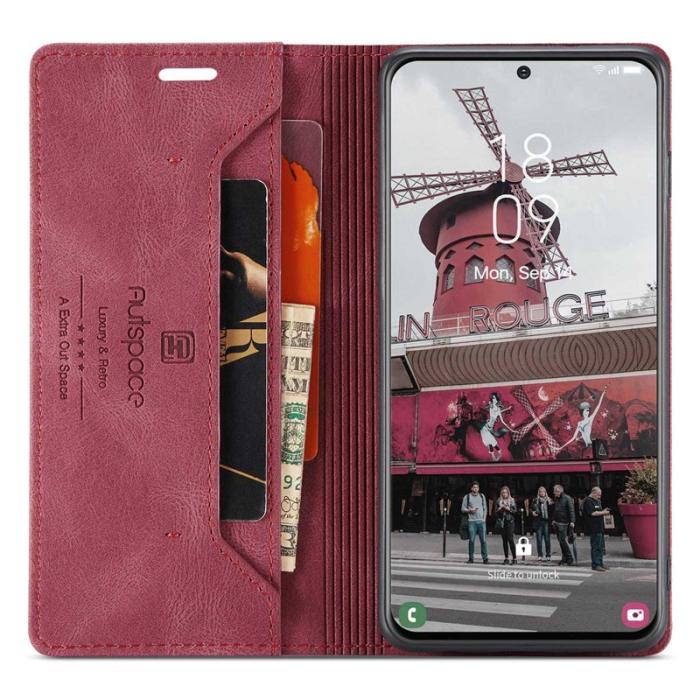 AUTSPACE - AUTSPACE A01 Fodral för Samsung Galaxy S21 FE 5G PU Läder - Röd